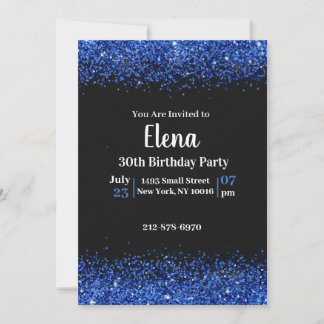 Invitation Black and Blue Elegant Anniversaire de fête Invita