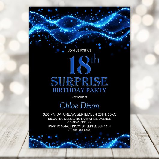 Invitation Black and Blue Surprise 18ème anniversaire