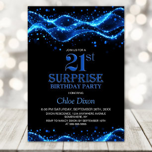 Invitation Black and Blue Surprise 21e fête d'anniversaire