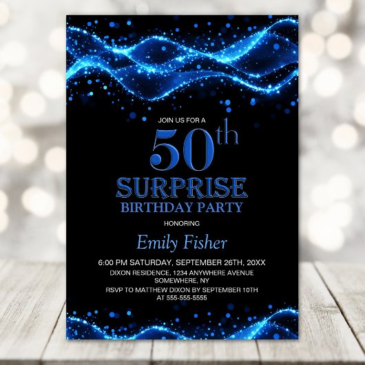 Invitation Black and Blue Surprise 50e fête d'anniversaire