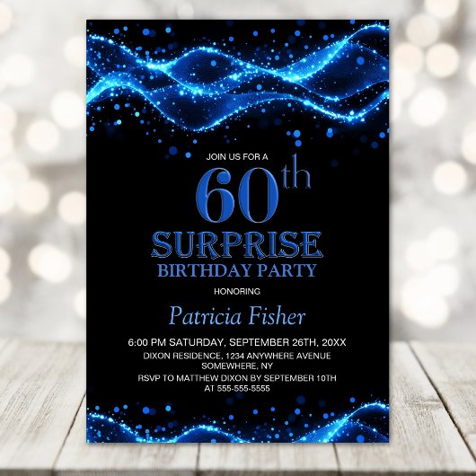 Invitation Black and Blue Surprise 60e fête d'anniversaire