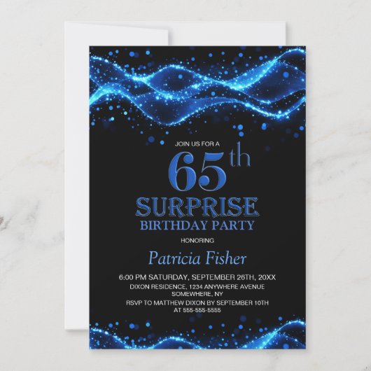 Invitation Black and Blue Surprise 65e fête d'anniversaire (Devant)