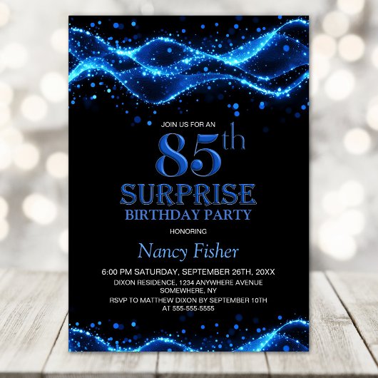 Invitation Black and Blue Surprise 85e fête d'anniversaire