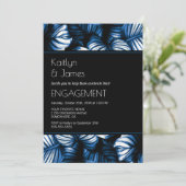 Invitation Black and Blue Tropical Palm Engagement Party (Debout devant)