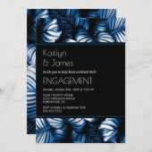 Invitation Black and Blue Tropical Palm Engagement Party (Devant / Derrière)