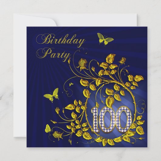 Invitation Black and Gold 100th Birthday party (Devant)