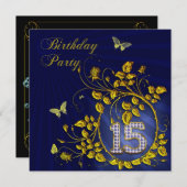 Invitation Black and Gold 15th Birthday party (Devant / Derrière)