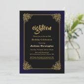 Invitation Black and Gold 18th Birthday Party (Debout devant)