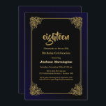 Invitation Black and Gold 18th Birthday Party<br><div class="desc">Une invitation à la fête du 18ème anniversaire,  noir et or.</div>