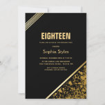 Invitation Black and Gold 18th Birthday Party<br><div class="desc">Une invitation sophistiquée moderne à la fête du 18ème anniversaire en noir et or.</div>