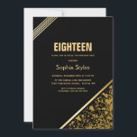 Invitation Black and Gold 18th Birthday Party<br><div class="desc">Une invitation sophistiquée moderne à la fête du 18ème anniversaire en noir et or.</div>