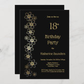Invitation Black and Gold 18th Birthday Party (Devant / Derrière)