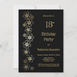 Invitation Black and Gold 18th Birthday Party<br><div class="desc">Une élégante invitation noire à la fête du 18ème anniversaire avec un spray de fleurs d'or.</div>