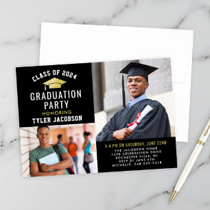 Invitation Black and Gold 2024 Photo Graduate Party