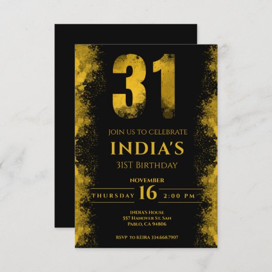 Invitation Black And Gold 31e fête d'anniversaire (Devant / Derrière)