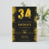 Invitation Black And Gold 34th Birthday Party (Debout devant)