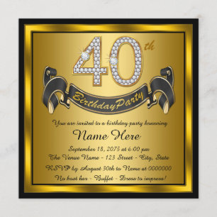 Invitation Black and Gold 40th Birthday Party