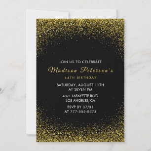 Invitation Black and Gold 44e anniversaire Parties scintillan