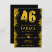 Invitation Black And Gold 46th Birthday Party (Devant / Derrière)