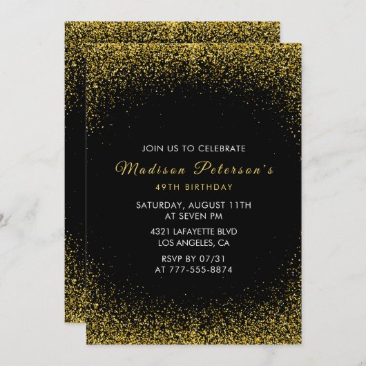 Invitation Black and Gold 49e anniversaire Parties scintillan (Devant / Derrière)