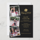 Invitation Black And Gold 4 Photo Graduation Party (Devant)