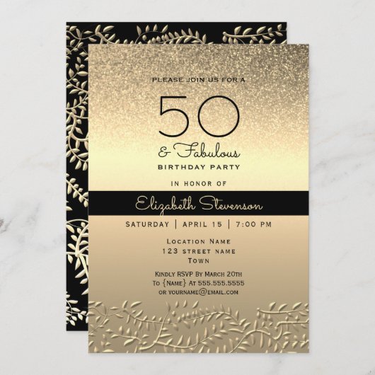 Invitation Black and Gold 50e anniversaire (Devant / Derrière)