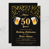 Invitation Black and Gold 50e anniversaire | Courses et bière (Devant / Derrière)
