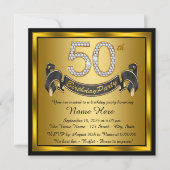 Invitation Black and Gold 50th Birthday Party (Devant)