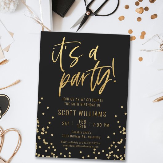 Invitation Black and Gold 50th Birthday Party