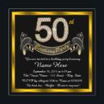 Invitation Black and Gold 50th Birthday Party<br><div class="desc">Élégant numéro de diamant et bannière noir et or 50e anniversaire invitation fête. Cette belle invitation de fête de 50ème anniversaire en noir et or est facilement customisée pour votre événement. Ce design frappant fonctionne bien pour un homme ou une femme.</div>