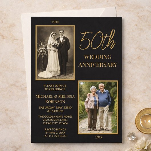 Invitation Black and Gold 50th Wedding Anniversary Design