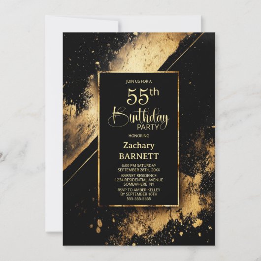 Invitation Black and Gold 55th Birthday Party (Devant)