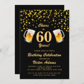 Invitation Black and Gold 60e anniversaire | Courses et bière (Devant / Derrière)