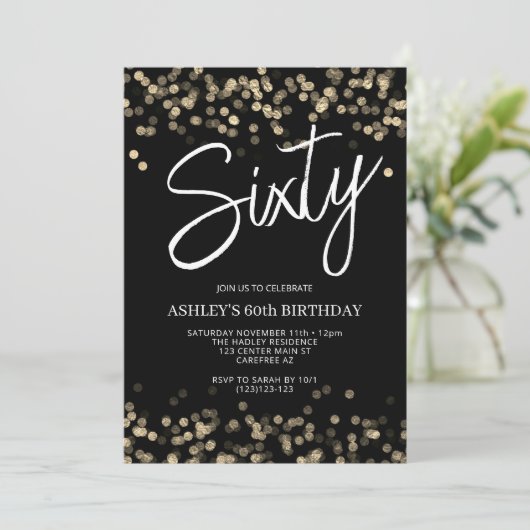 Invitation Black and Gold 60e anniversaire moderne (Debout devant)