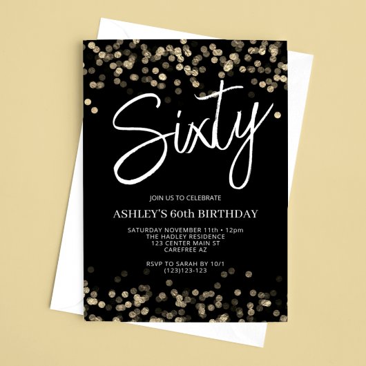 Invitation Black and Gold 60e anniversaire moderne