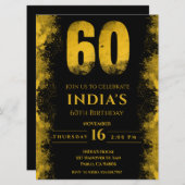 Invitation Black And Gold 60th Birthday Party (Devant / Derrière)