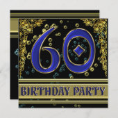 Invitation Black and Gold 60th Birthday party (Devant / Derrière)