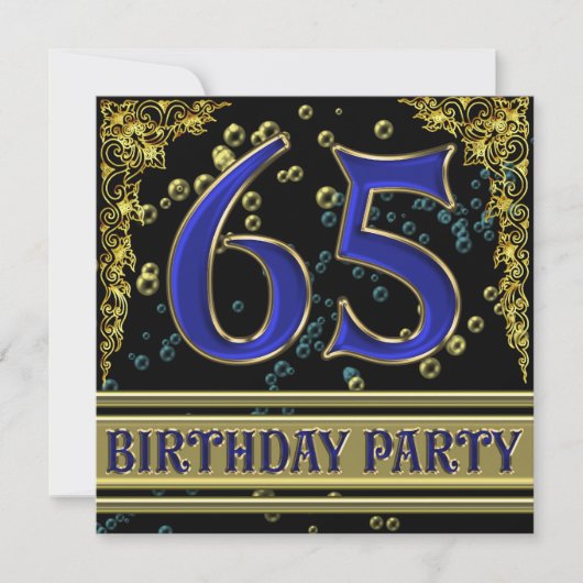 Invitation Black and Gold 65th Birthday party (Devant)