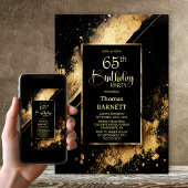 Invitation Black and Gold 65th Birthday Party