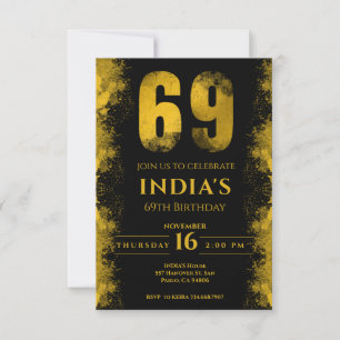Invitation Black And Gold 69th Birthday Party