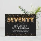 Invitation Black and Gold 70th Birthday Balloons (Debout devant)