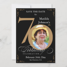 Black and Gold 70th Birthday Enregistrer la date p