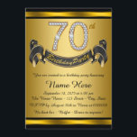 Invitation Black and Gold 70th Birthday Party<br><div class="desc">Elégant numéro or et diamant et bannière noir et or 70ème anniversaire invitation fête. Cette belle invitation de fête de 70ème anniversaire en noir et or est facilement customisée pour votre événement. Ce design frappant fonctionne bien pour un homme ou une femme.</div>