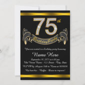 Invitation Black and Gold 75th Birthday Party (Devant)