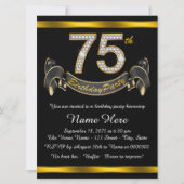 Invitation Black and Gold 75th Birthday Party (Devant)
