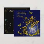 Invitation Black and Gold 75th Birthday party (Devant / Derrière)