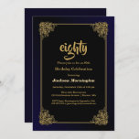 Invitation Black and Gold 80th Birthday Party<br><div class="desc">Une invitation à la fête du 80e anniversaire en noir et or.</div>