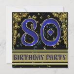 Invitation Black and Gold 80th Birthday party<br><div class="desc">Elégant noir et or avec bulles! Une invitation que vous pouvez customiser et rendre unique à vous.</div>