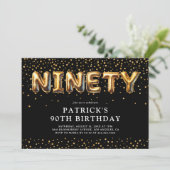 Invitation Black and Gold 90th Birthday Balloons (Debout devant)