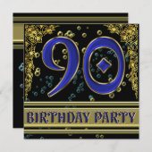 Invitation Black and Gold 90th Birthday party (Devant / Derrière)